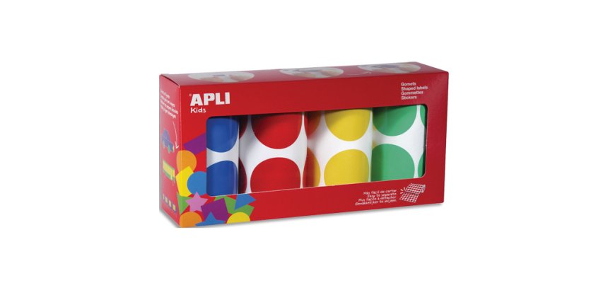 Gommette apli ronde 45mm coloris classiques assortis 4 rouleaux 1416 unites
