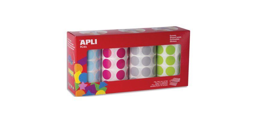 Gommette apli kids ronde 20mm coloris pastels assortis 4    rouleaux 7080 unites