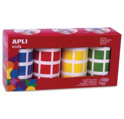 Gommette apli carree 20mm coloris assortis 4 rouleaux   7080 unites
