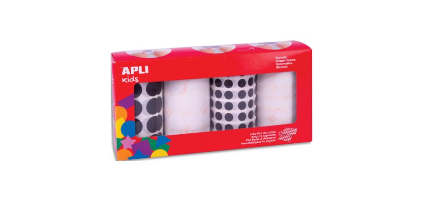 Gommette apli ronde diametre et coloris noir et blanc      assortis 4 rouleaux 13924     unites