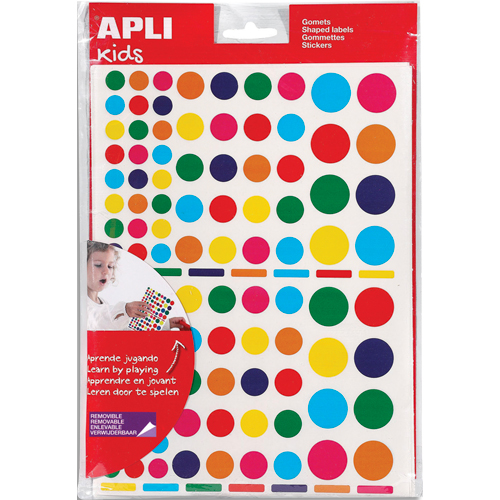 APLI KIDS Boîte de 4 rouleaux de gommettes rondes 20 mm (7 080 unités),  couleurs assorties