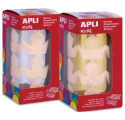 Gommettes etoiles 33 mm apli kids couleurs or et argent boite de 2 rouleaux