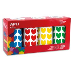 Gommettes coeur apli kids diametre 20 mm couleurs assorties boite de 4 rouleaux 7080 unites