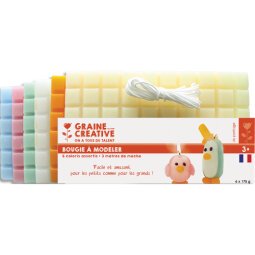 Lot de 6 plaques de cire à modeler de 175g de teintes pastel assorties + 3 m de mèche