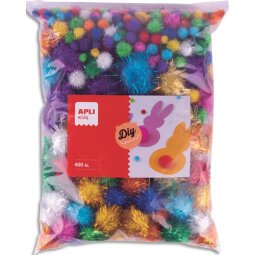 Sachet de 400 pompons format XXL couleurs brillantes assorties