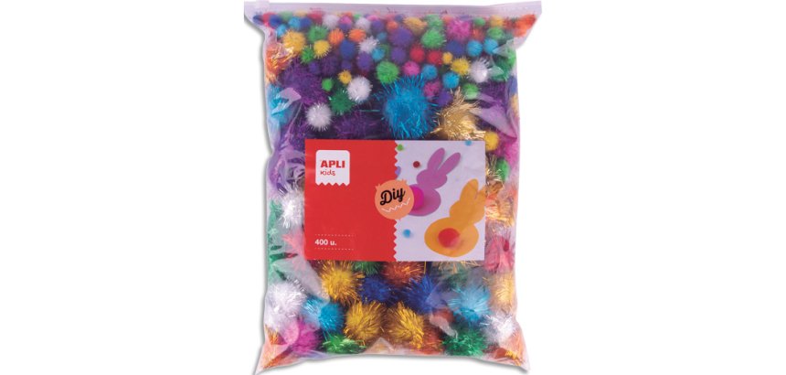Pompons apli differents diametres de 10 a 50mm format maxi 13 coloris metallises    assortis sachet zip 400