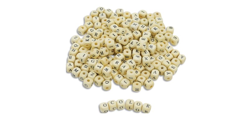 Perle bois ocolor forme carree 1cm imprimee alphabet  coloris naturel lot de 440    perles