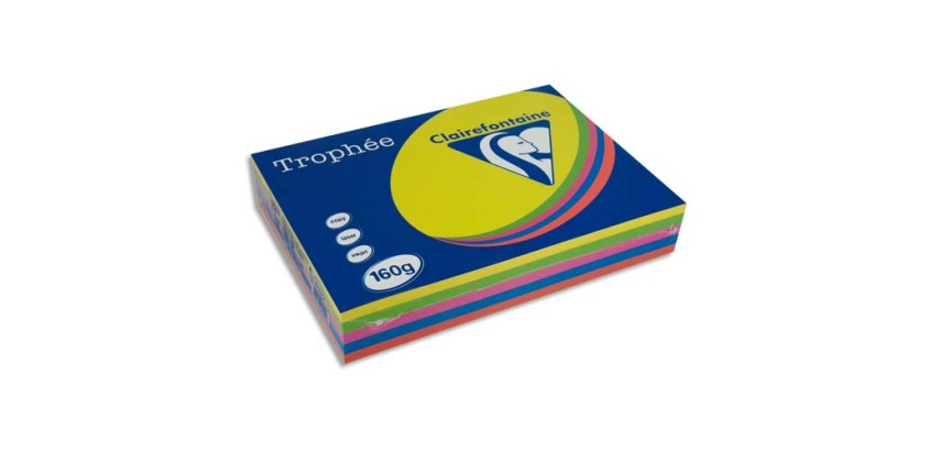 Ramette clairefontaine assortiments 160g 5x 50       fuilles a4 coloris intenses   jaune bleu vert fuchsia rouge