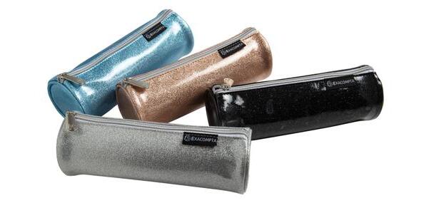 Trousse ronde PU Glitter - 22,5x7,5cm - Couleurs assorties