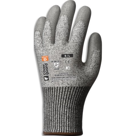 Paire gants anticoupure D, enduction palmaire PU, dextérité optimisée, grip, peu salissant, T9