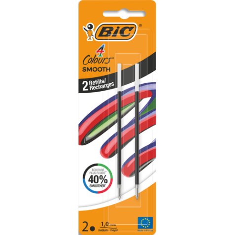 Blister de 2 recharges pour stylo bille 4 couleurs Smooth. Pointe Moyenne (1,0 mm) - Noir