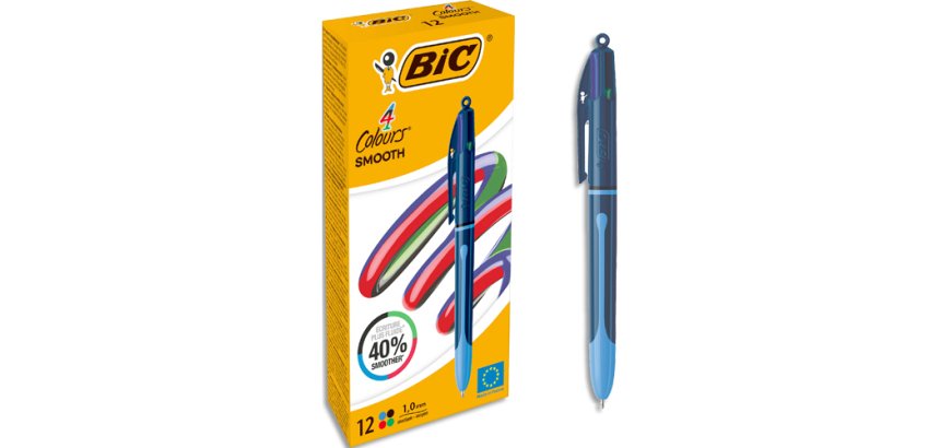 BIC Stylo à bille rétractable 4 Colours Smooth Drop, S