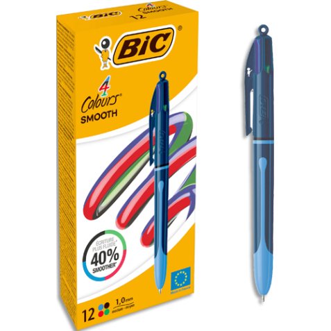 BIC Stylo à bille rétractable 4 Colours Smooth Drop, S