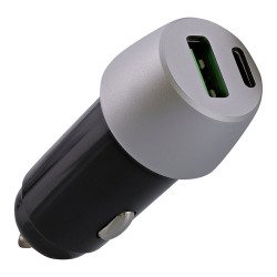 Chargeur allume-cigares haute puissance 2usb 38w max (usb qc3.0 - 18w + usb-c pd2.0 - 2 CACSILVER2