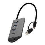 Hub 4 ports usb 3.0 auto-alimenté - usb-a et usb-c - gris sidéral HUBUSB4ALUC