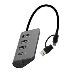 Hub 4 ports usb 3.0 auto-alimenté - usb-a et usb-c - gris sidéral HUBUSB4ALUC