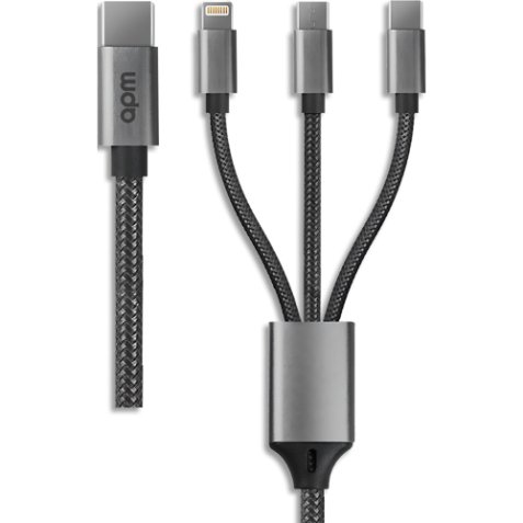 Câble 3in1, usb-c > usb-c / lightning / micro, nylon, gris, 1m 570315