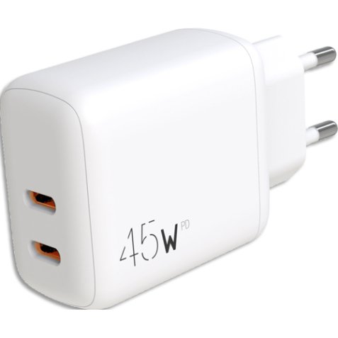 Chargeur secteur, dual, 2 usb-c, pd 45w, blanc 570410
