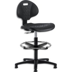 Siège technique télécospique en PU Noir grande hauteur sur patins avec repose-pieds, réglable en hauteur