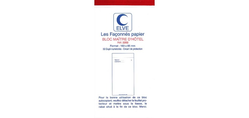 Bloc maître d'hôtel 50 feuillets dupli - 75 x 150 mm