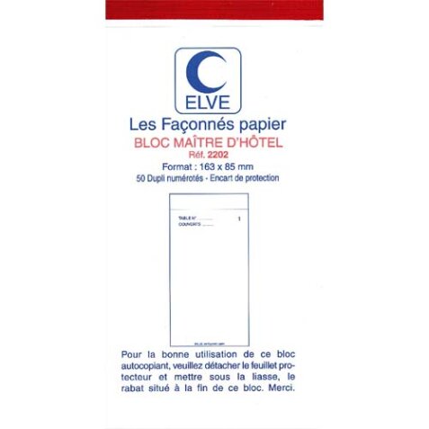 Bloc maître d'hôtel 50 feuillets dupli - 75 x 150 mm