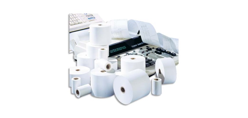 Bobine calc Canon 57 x 25 mm sans mandrin, 6,5 mètres, papier 1 pli offset extra-Blanc 60g