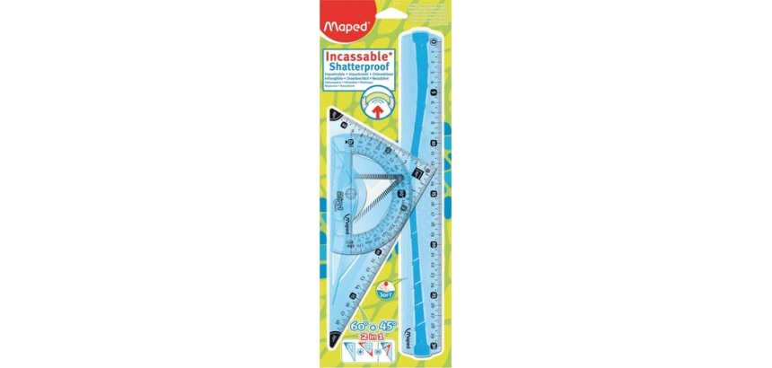Set tracage maped flex kit 3 instruments incassable regle 30cm equerre 60º/21cm rapporteur 180º/12cm assortis aleatoire