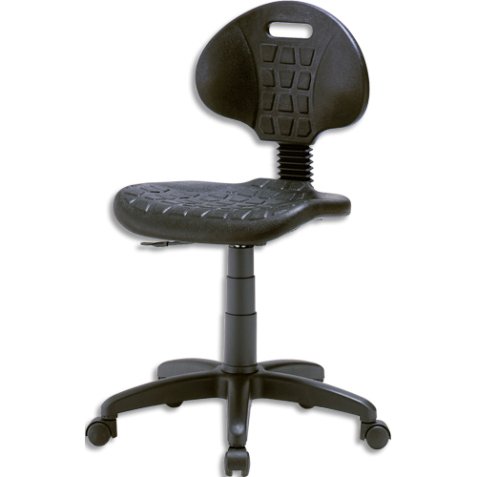 Chaise technique en PU Noire hauteur standard avec repose-pieds sur roulettes, réglable en hauteur