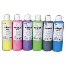 Lot de 6 flacons 250ml gouache. Assortis nacré : Jaune, Rose, Violet, Vert, Noir, Bleu