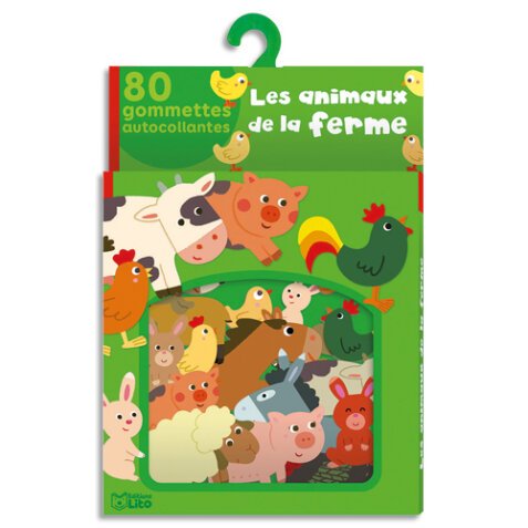 Boîte de 80 gommettes les animaux de la ferme