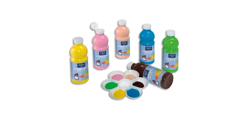 Peinture acrylique lefranc bourgeois glossy fluide brillante indélébile multi-supports assortiment 6 flacons 500ml