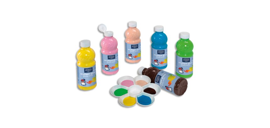 Peinture acrylique lefranc bourgeois glossy fluide brillante indélébile multi-supports assortiment 6 flacons 500ml