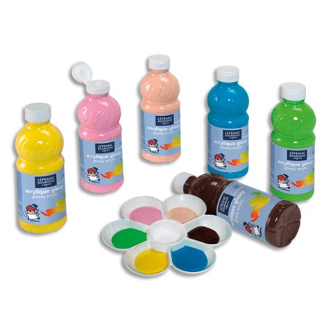 Pack 6x500ml Glossy:Jaune citron,Pêche,Rose bonbon,Vert anis,Bleu turquoise,Chocolat