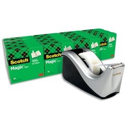 Lot de 16 rouleaux de ruban Magic invisible 19 mm x 33 m avec 1 dévidoir C60