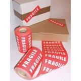 Rouleau de 1000 Etiquettes imprimées FRAGILE Blanc fond Rouge - Format 150 x 42,5 mm