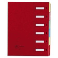 Trieur JUNIOR en carte avec système clip, 6 compartiments. Coloris Rouge.