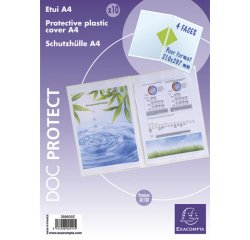 Sachet de 10 étuis de protection doubles PVC Haute Qualité 30/100e - A4 - Cristal