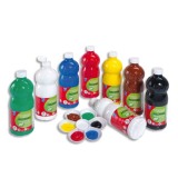 Lot 8 gouaches 1L Primaire. Jaune/rouge/bleu/vert franc/terre de sienne/noir/blanc