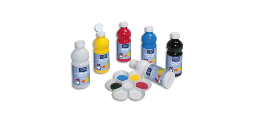 Peinture acrylique lefranc bourgeois glossy fluide indélébile multi-supports assortiment primaire 6 flacons 500ml