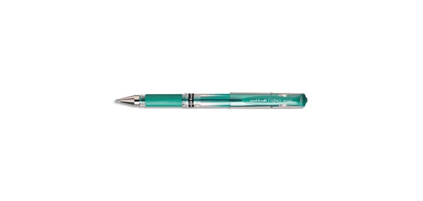 Stylo encre gel Signo Broad avec grip et capuchon. Pointe large 1mm. Couleur vert métal