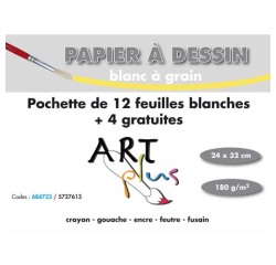 Papier dessin art plus 180 g format 24 x 32 cm pochette 12 + 4 feuilles