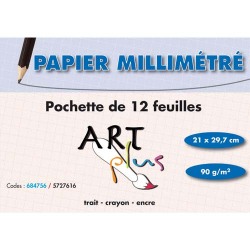 Pochette de 12 feuilles papier millimétré 90g format A4
