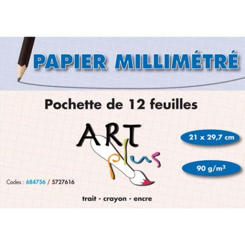 Pochette de 12 feuilles papier millimétré 90g format A4