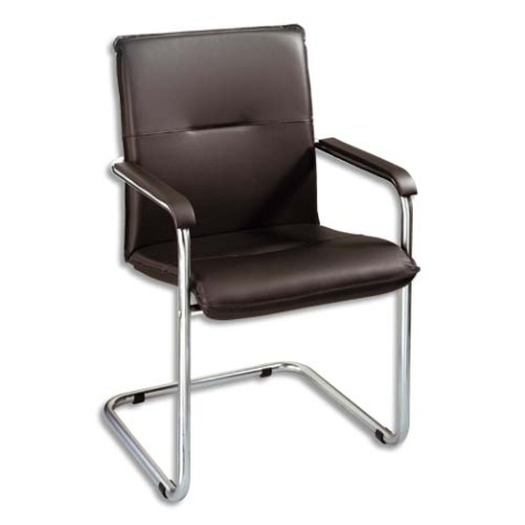 Fauteuil visiteur Rumba en simili cuir Noir V4, piètement luge acier chromés - H 90 cm, largeur 48 cm