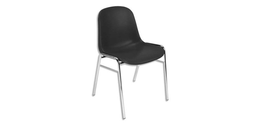 Chaise coque beta noire piètement acier chromé empilable