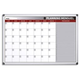 Planning Mensuel perpétuel Blanc magnétique effaçable à sec, cadre aluminium L90 x H60 cm