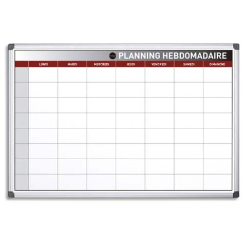 Planning Hebdomadaire perpétuel Blanc magnétique, effaçable à sec, cadre aluminium L90 x H60 cm