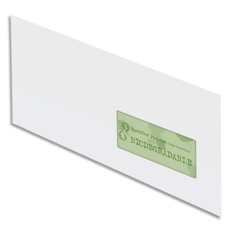 Boîte de 500 enveloppes recyclées extra Blanches 90g format DL 110x220 mm avec fenêtre 45x100 mm