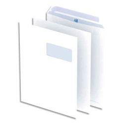 Boîte de 250 pochettes Blanches auto-adhésives 100g format C4 229x324 mm avec fenêtre 55x100 mm