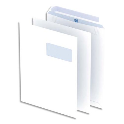 Boîte de 250 pochettes Blanches auto-adhésives 100g format C4 229x324 mm avec fenêtre 55x100 mm